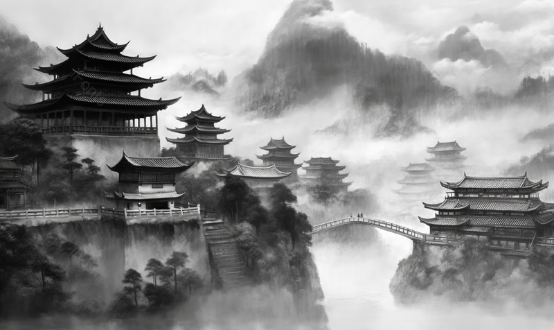 中国风经典黑白色水墨山水画古风房屋建筑小桥拱桥古桥流水平静的湖泊手绘插画,插画/手绘图,插画/手绘图库,插画/手绘图下载,插画/手绘